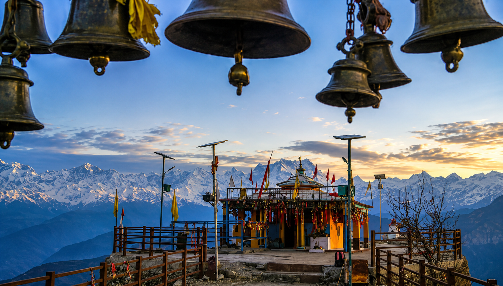 Temple bells with Himalayan mountains