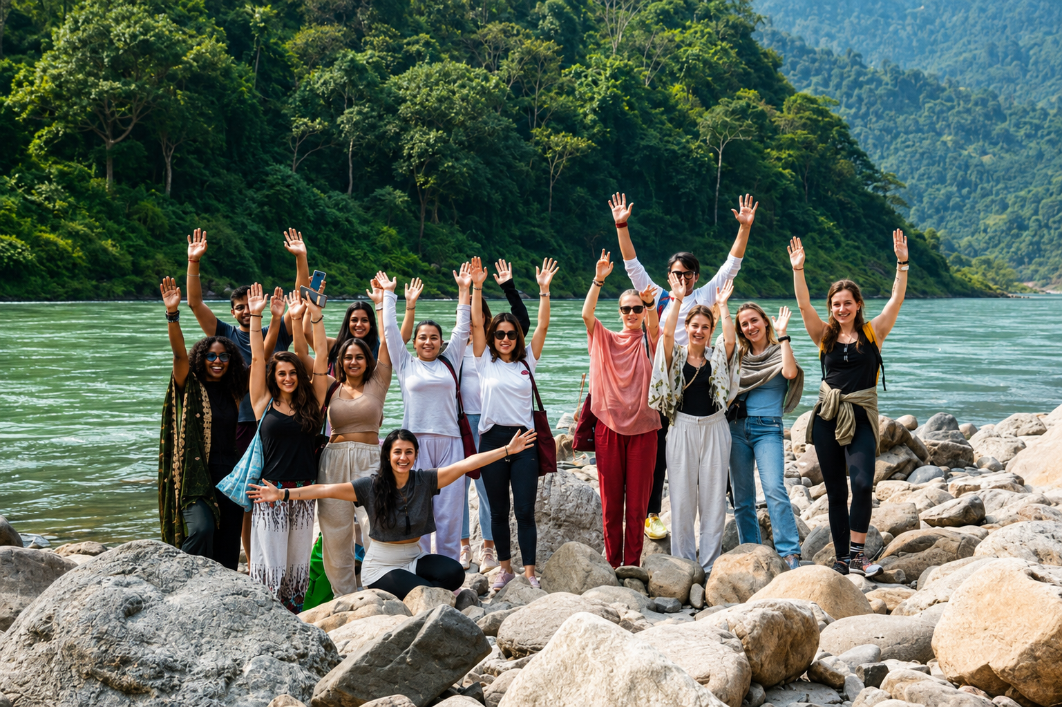 Group enjoying the Ganga in Rishikesh